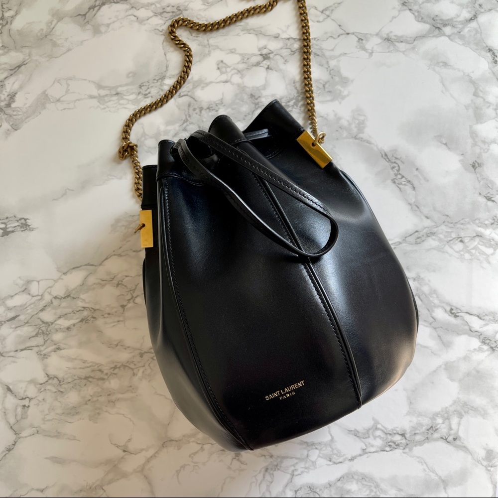 Authentic Saint Laurent black Talitha bucket bag